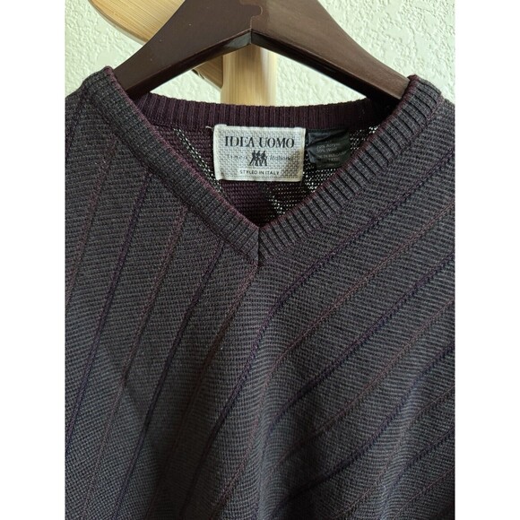 Vtg Idea Uomo Wool Blend Sweater Striped M Made In Italy Brown Preppy Professor - Picture 2 of 11